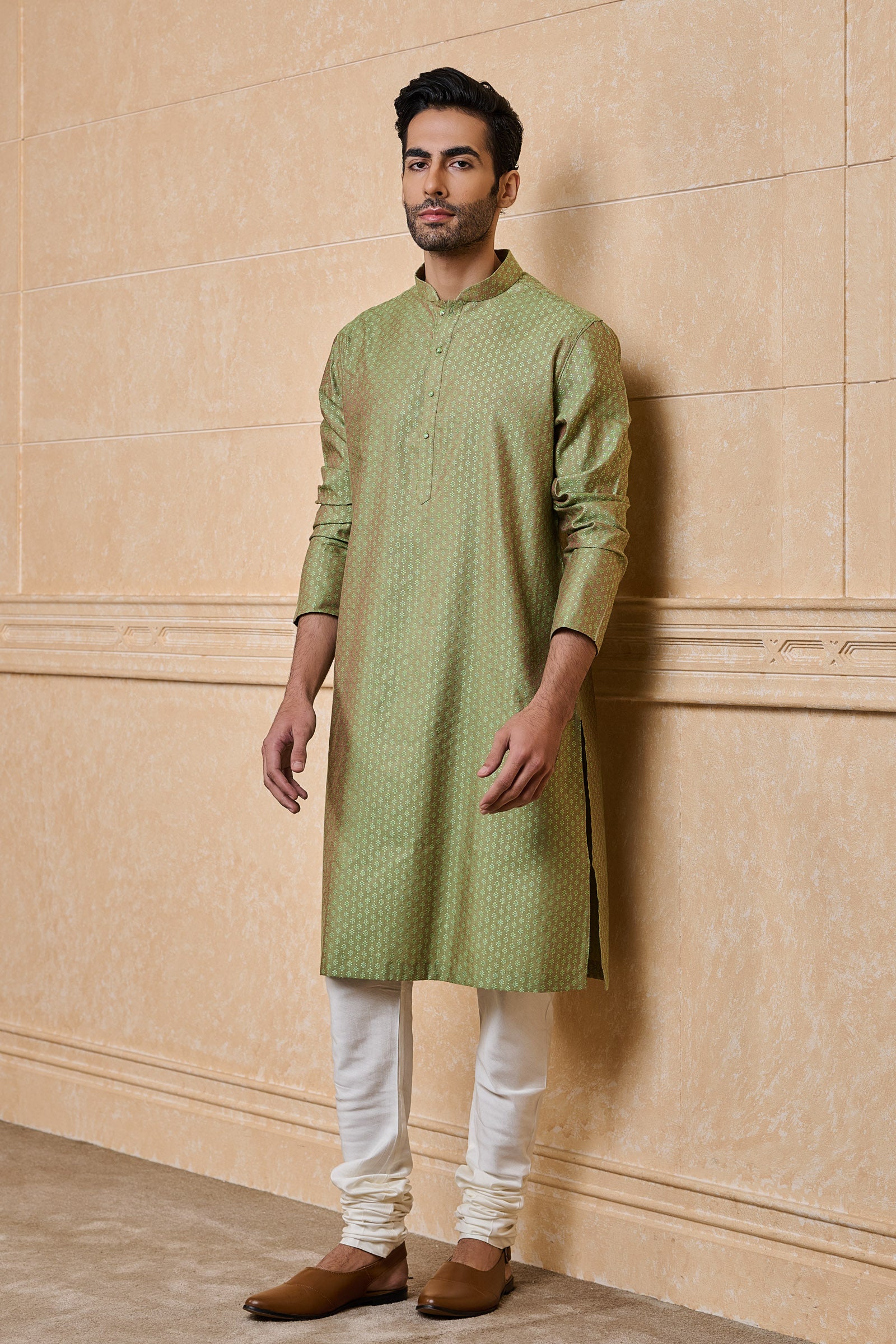 Green Classic Jacquard Kurta Set