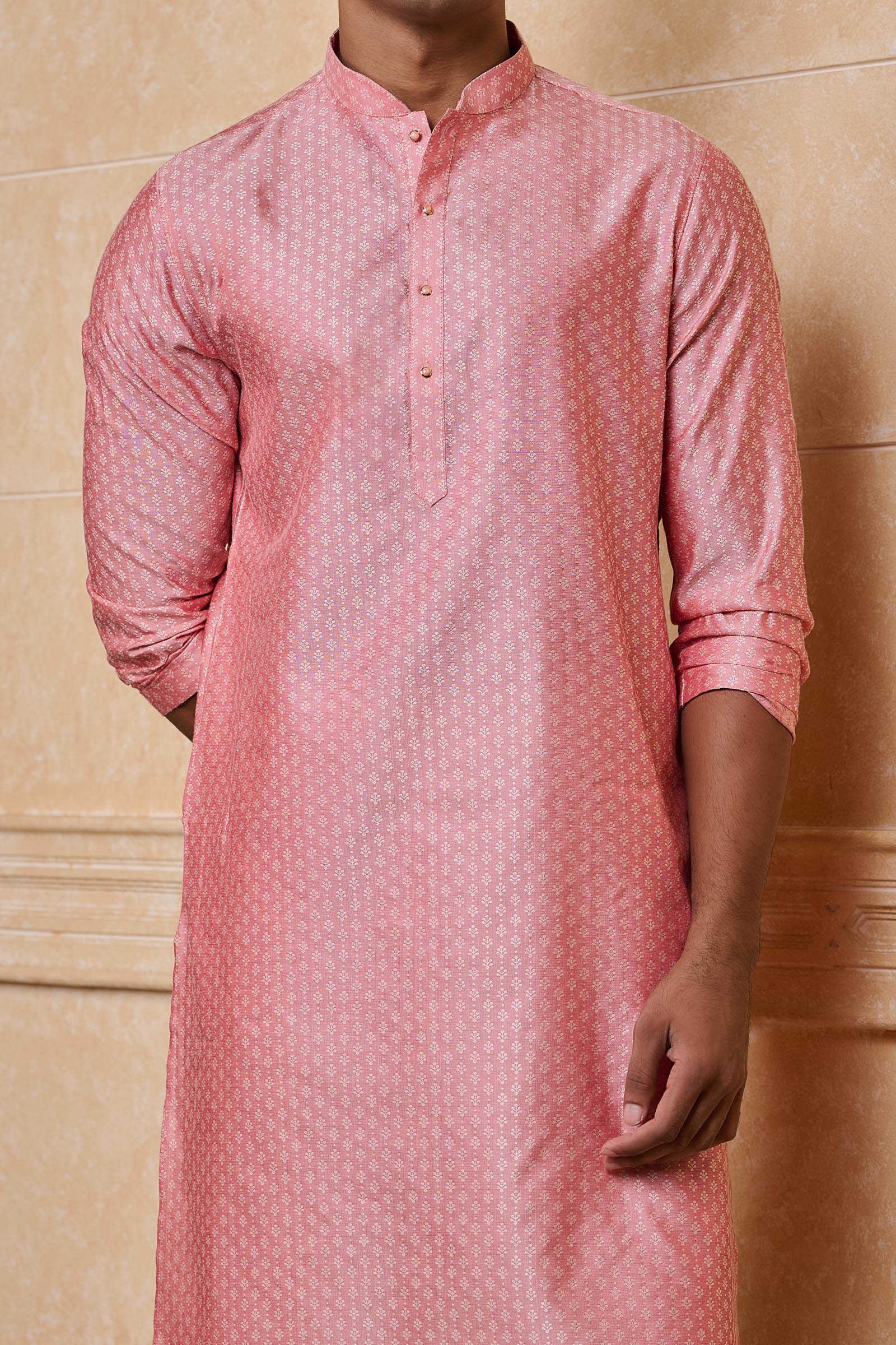 Pink Classic Jacquard Kurta Set