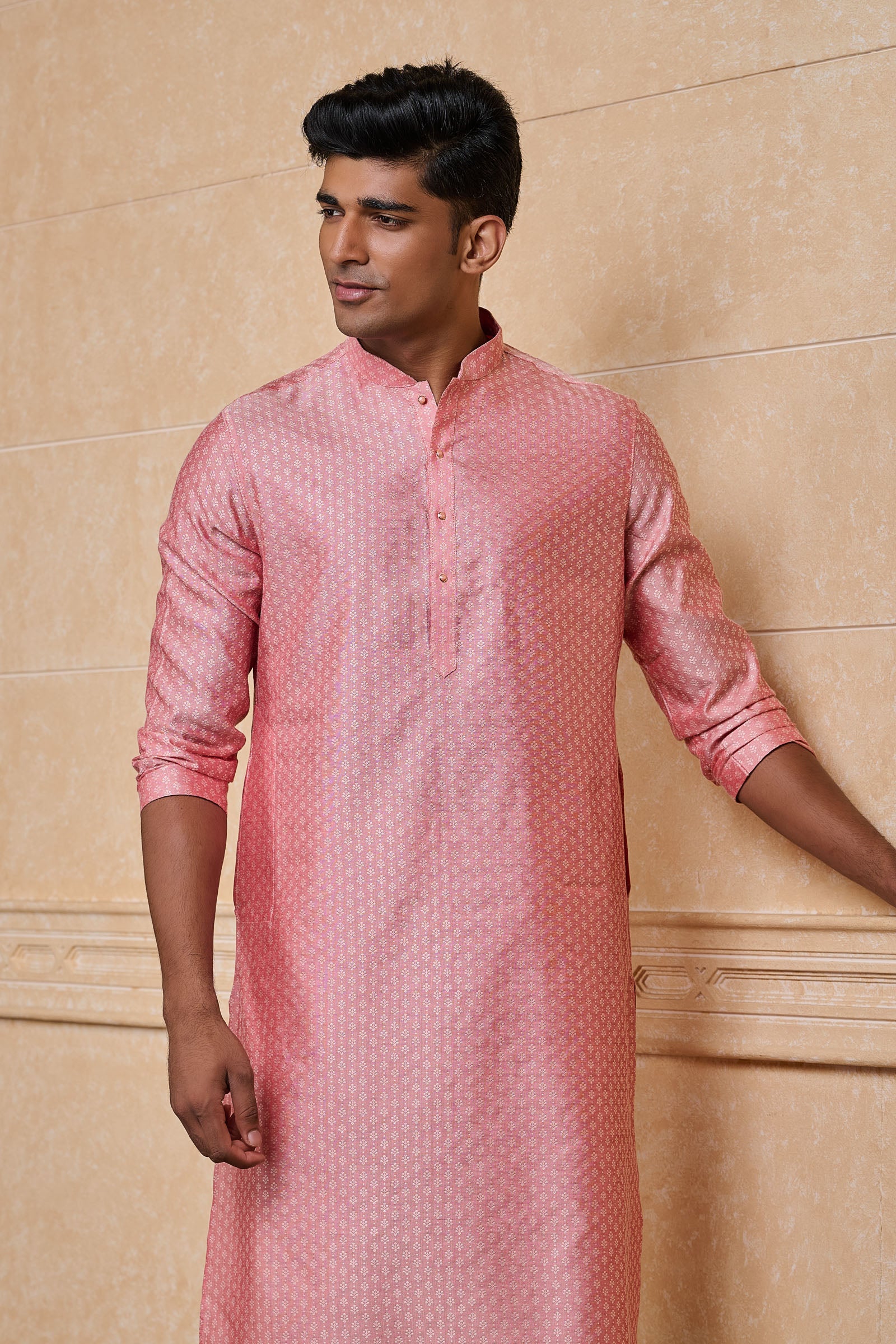 Pink Classic Jacquard Kurta Set