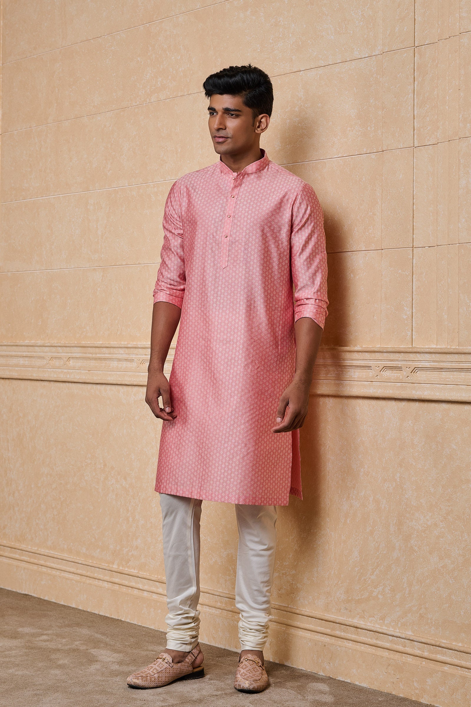 Pink Classic Jacquard Kurta Set