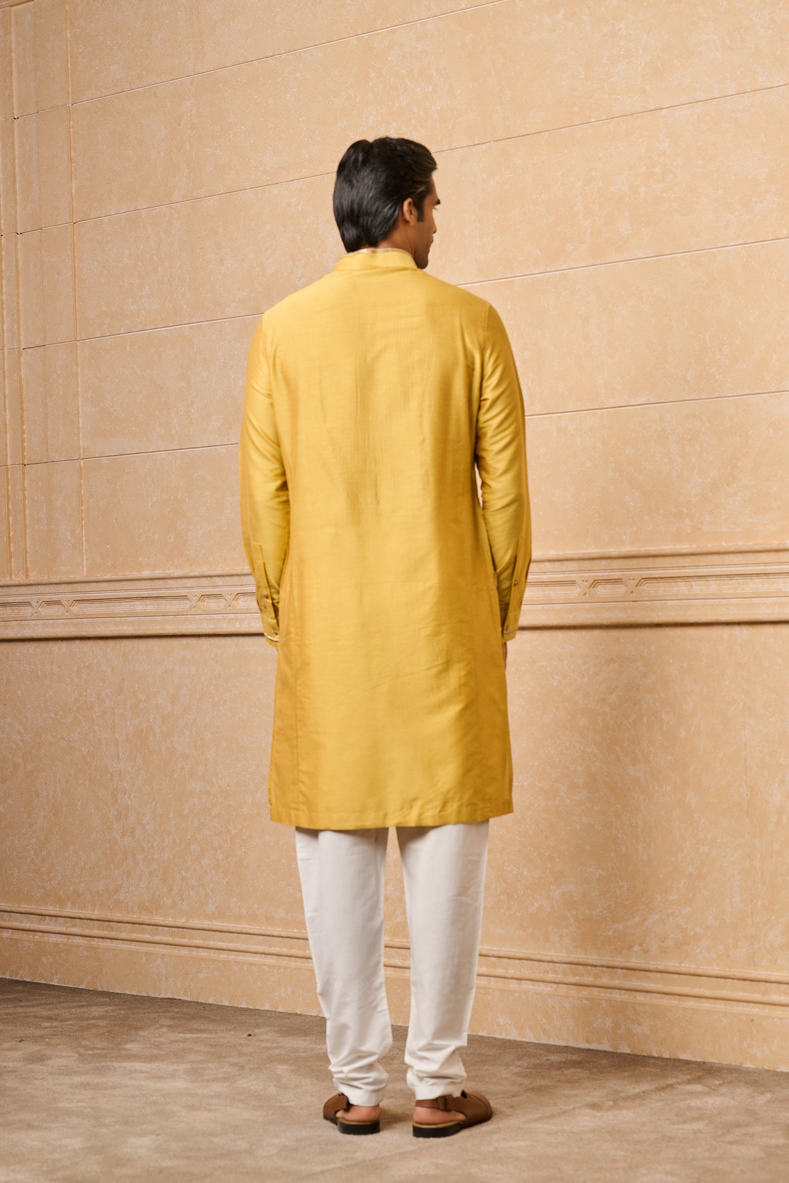 Yellow Kurta Set With Textured Front Yoke