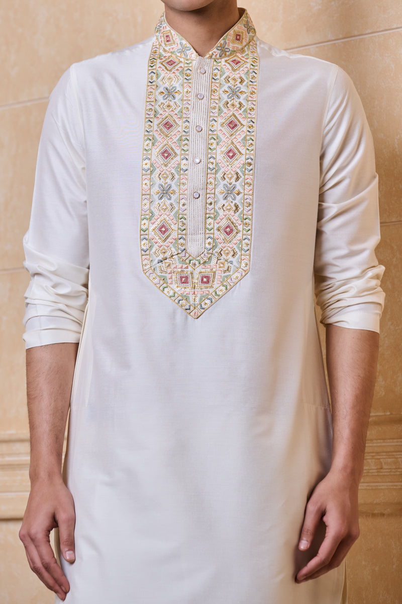 Ivory Multi-Coloured Embroidered Kurta Set