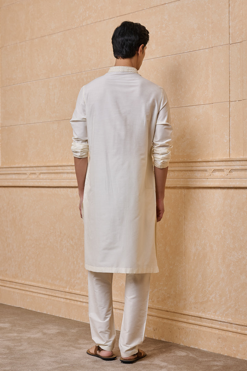 Ivory Staple Kurta Set With Embroidered Placket