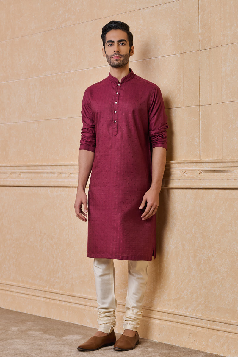 Maroon All Over Self Textured Kurta Set