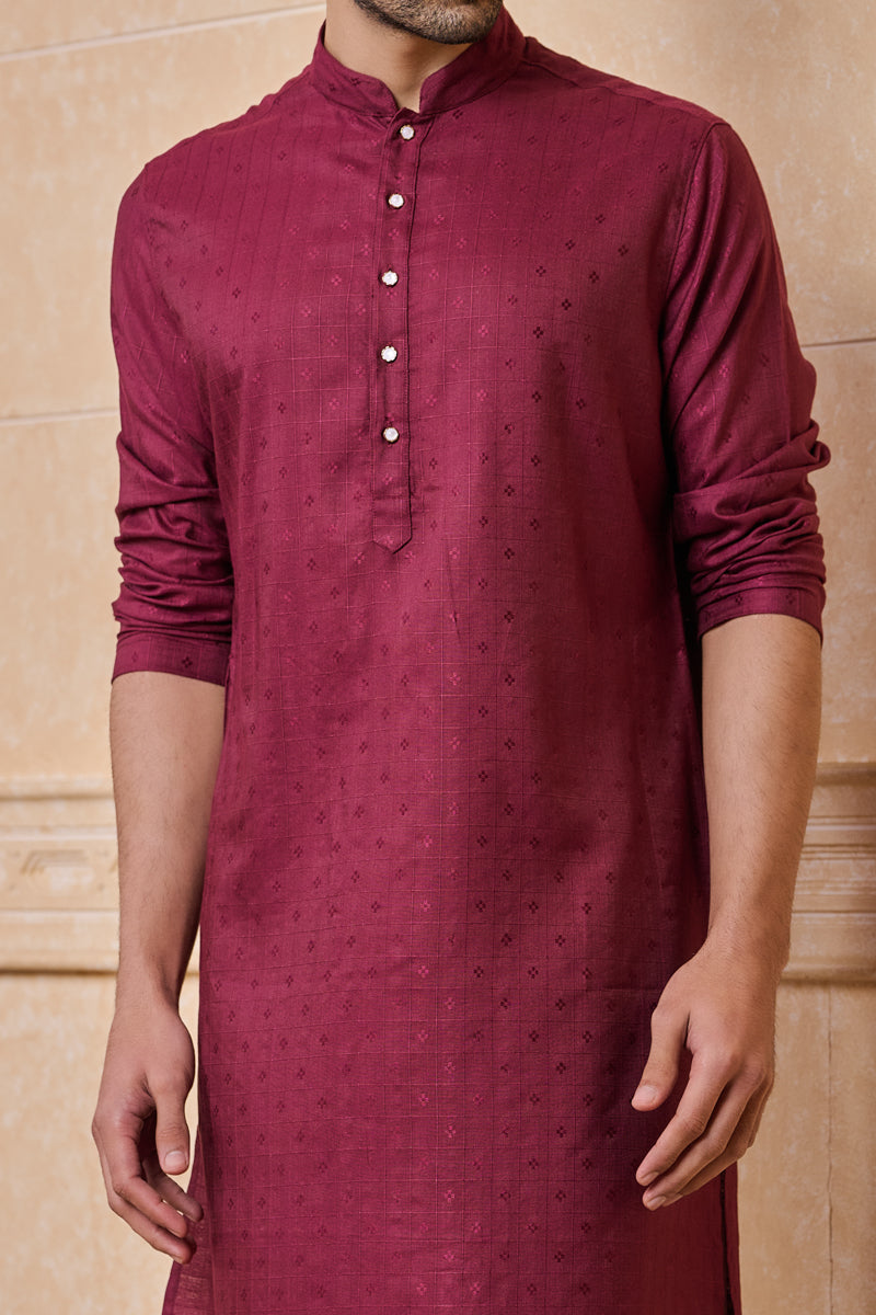 Maroon All Over Self Textured Kurta Set