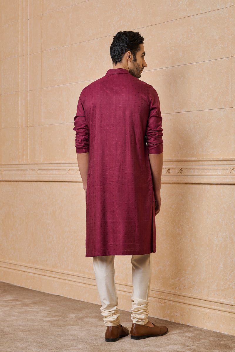 Maroon All Over Self Textured Kurta Set