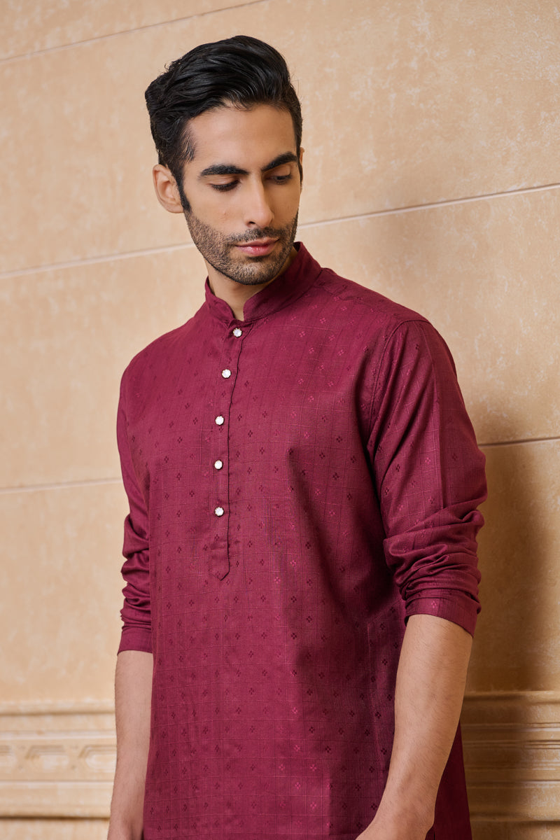 Maroon All Over Self Textured Kurta Set