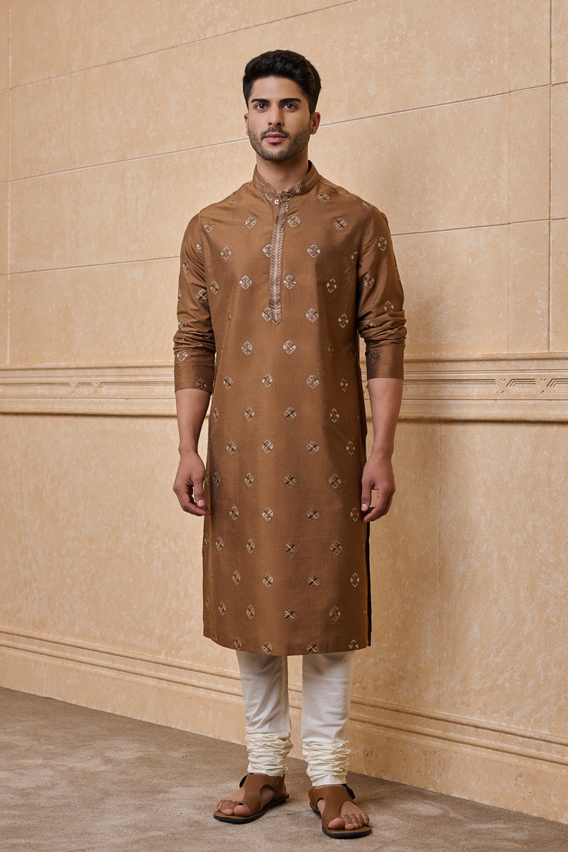 Medium Grey All Over Embroidered Kurta Set