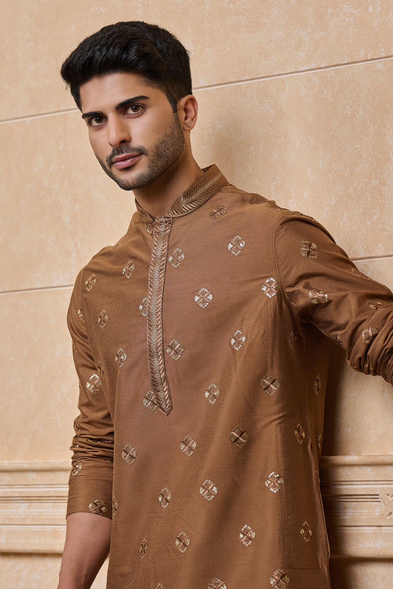 Medium Grey All Over Embroidered Kurta Set