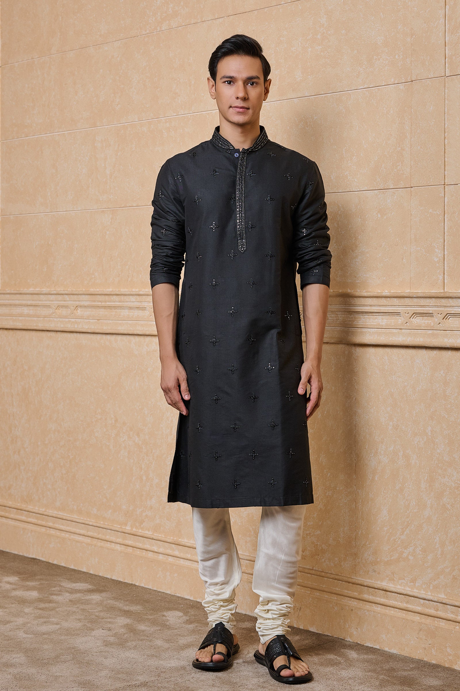 Black All Over Embroidered Kurta Set