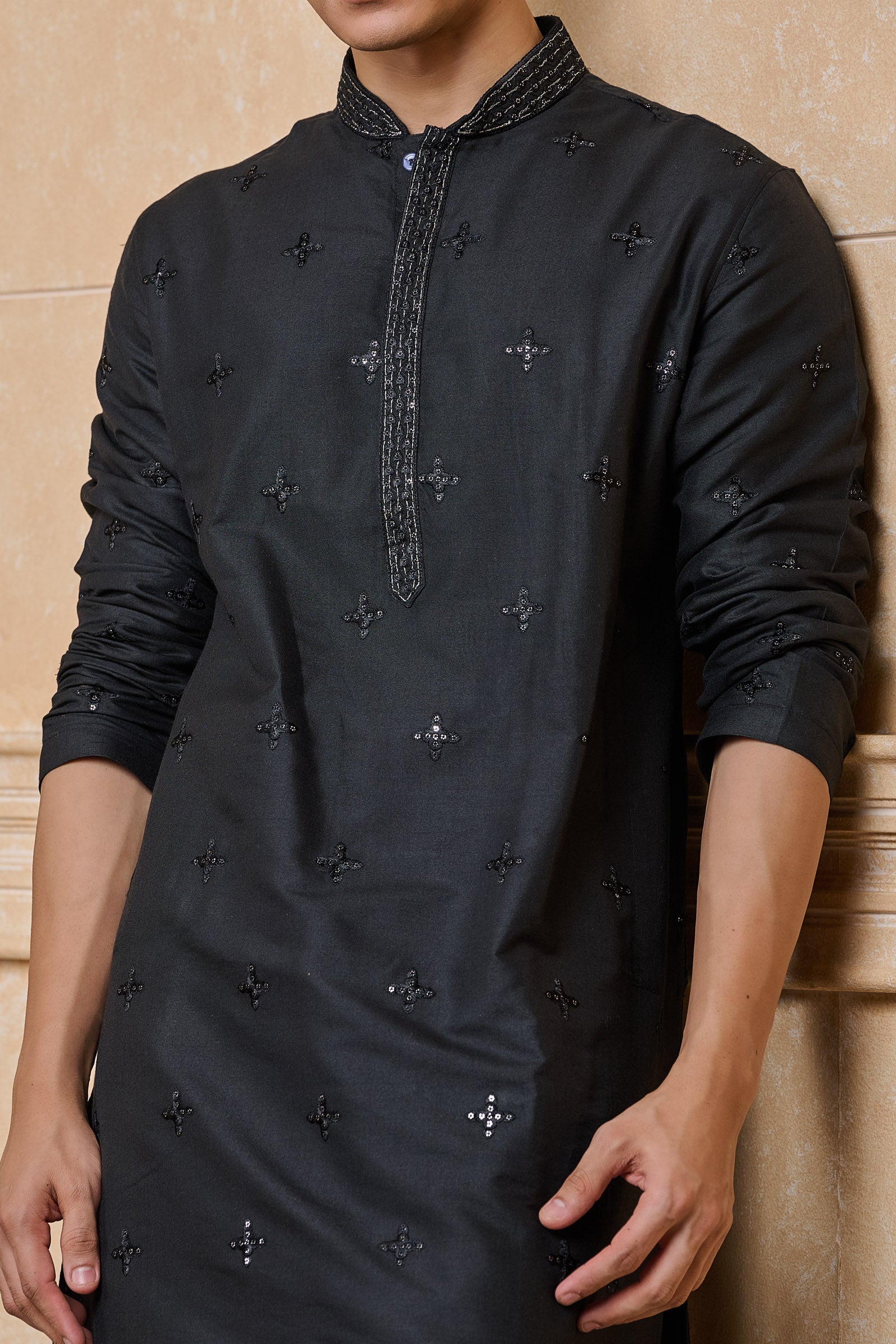 Black All Over Embroidered Kurta Set