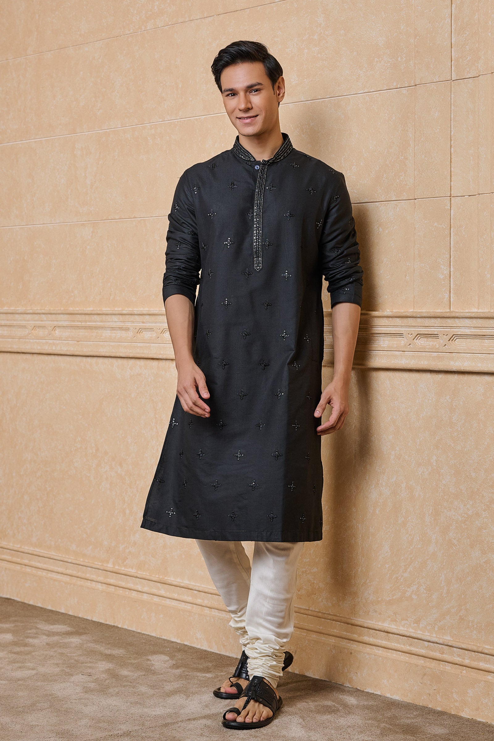 Black All Over Embroidered Kurta Set