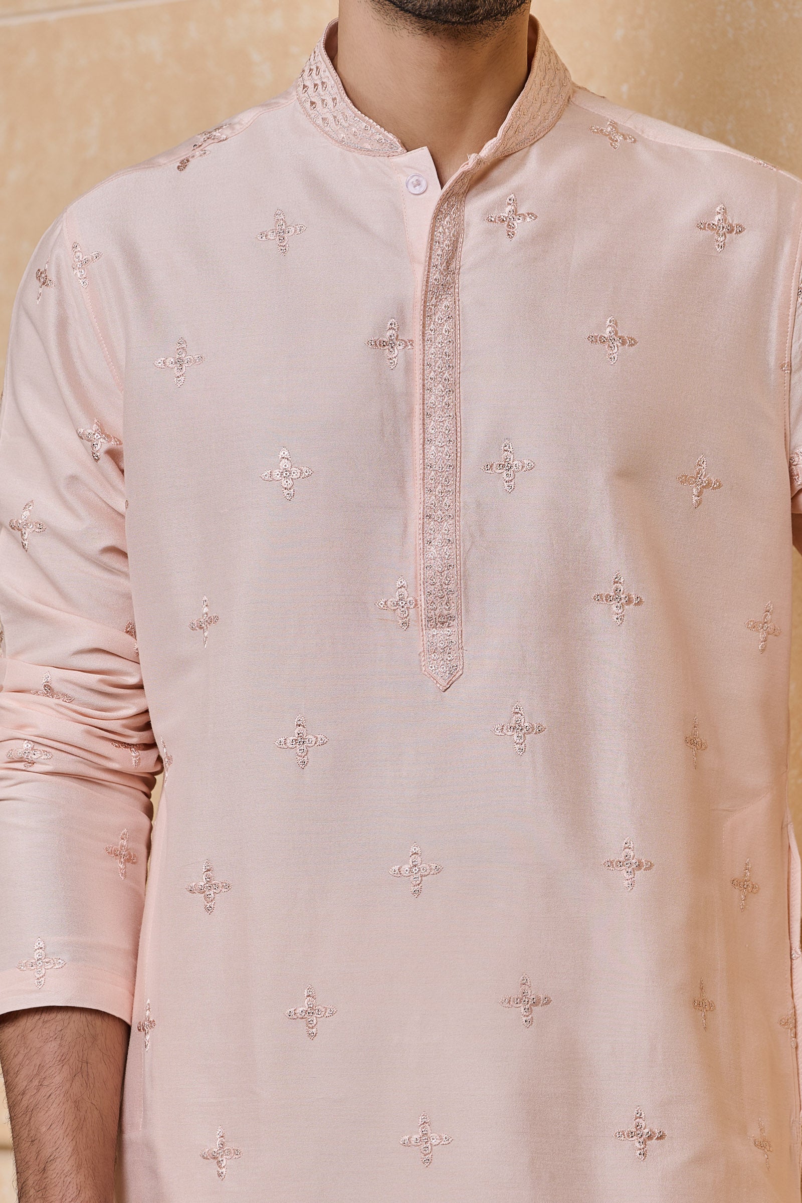 Pink All Over Embroidered Kurta Set