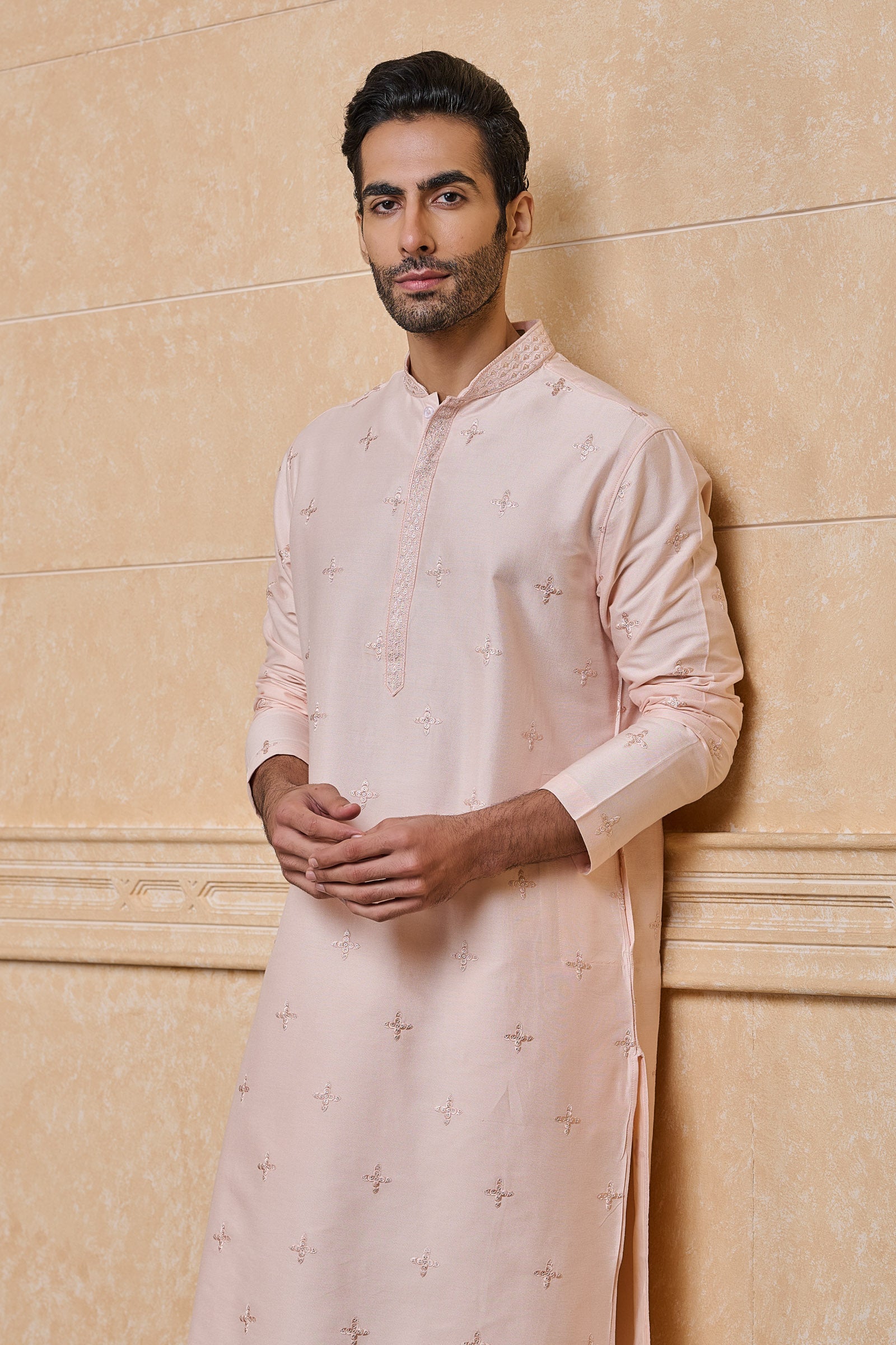 Pink All Over Embroidered Kurta Set