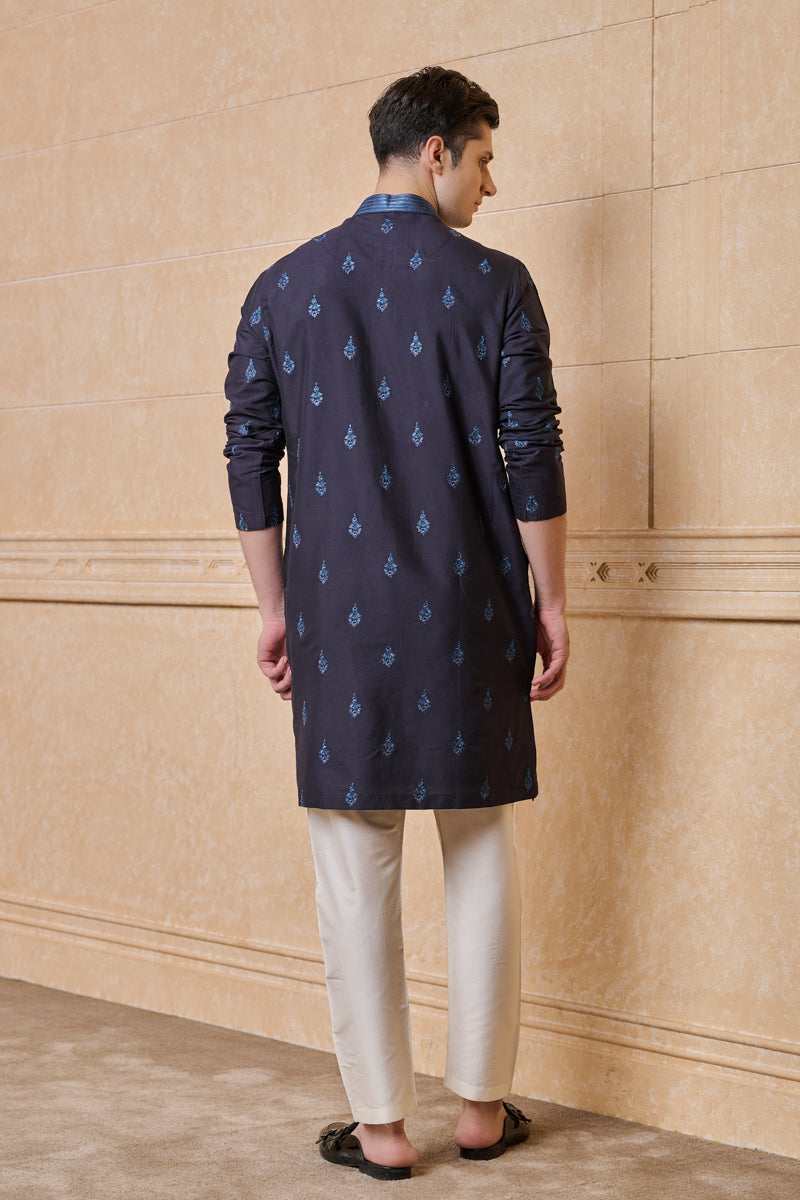 Navy All Over Embroidered Kurta Set