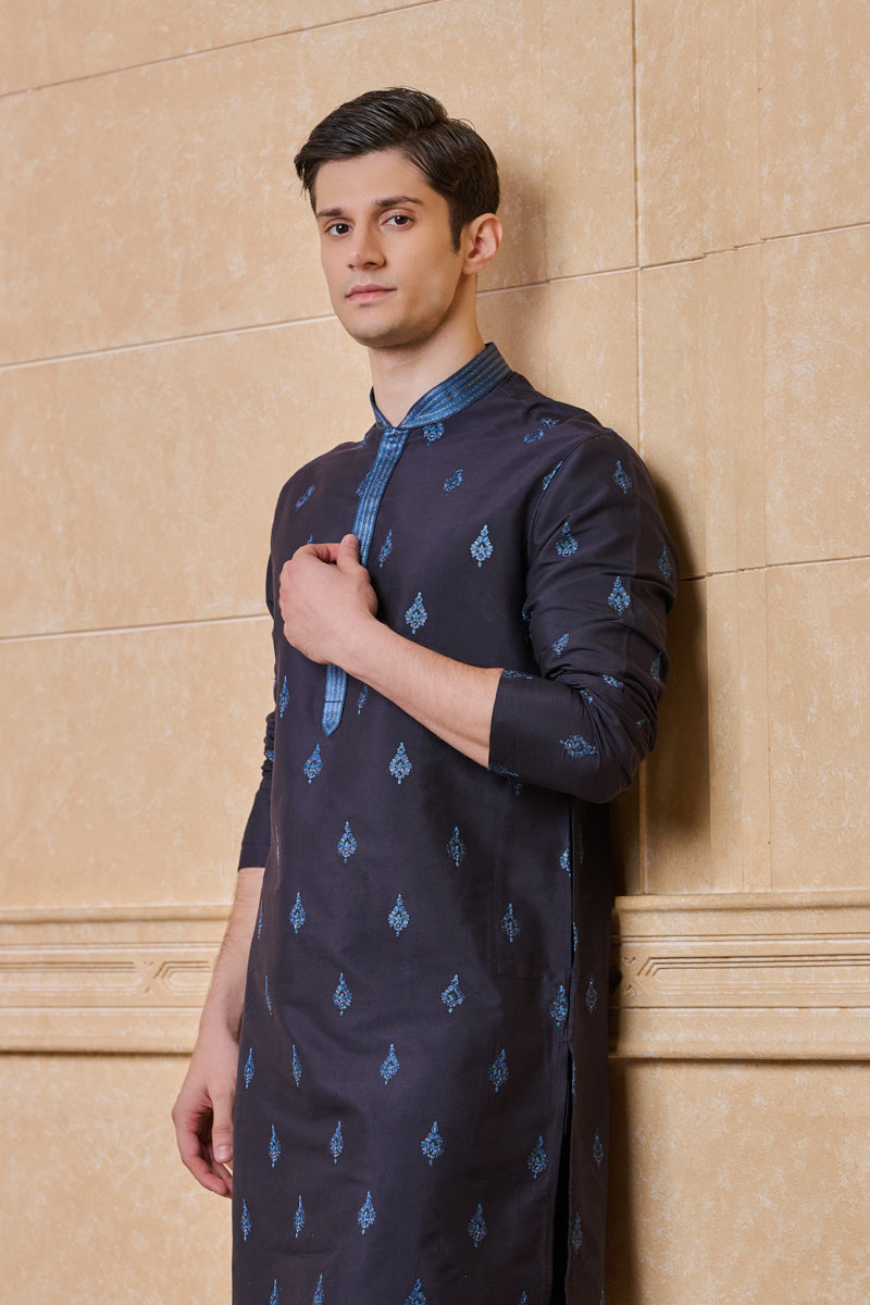 Navy All Over Embroidered Kurta Set