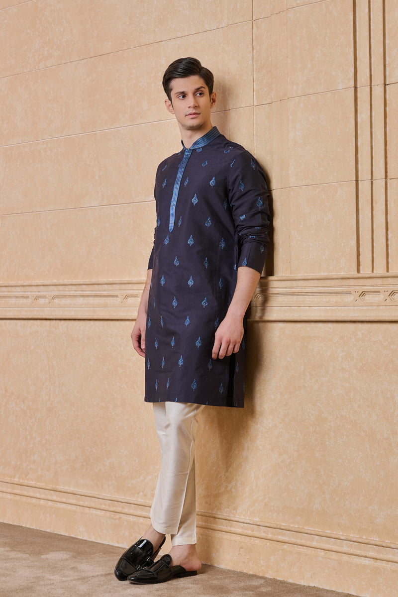 Navy All Over Embroidered Kurta Set