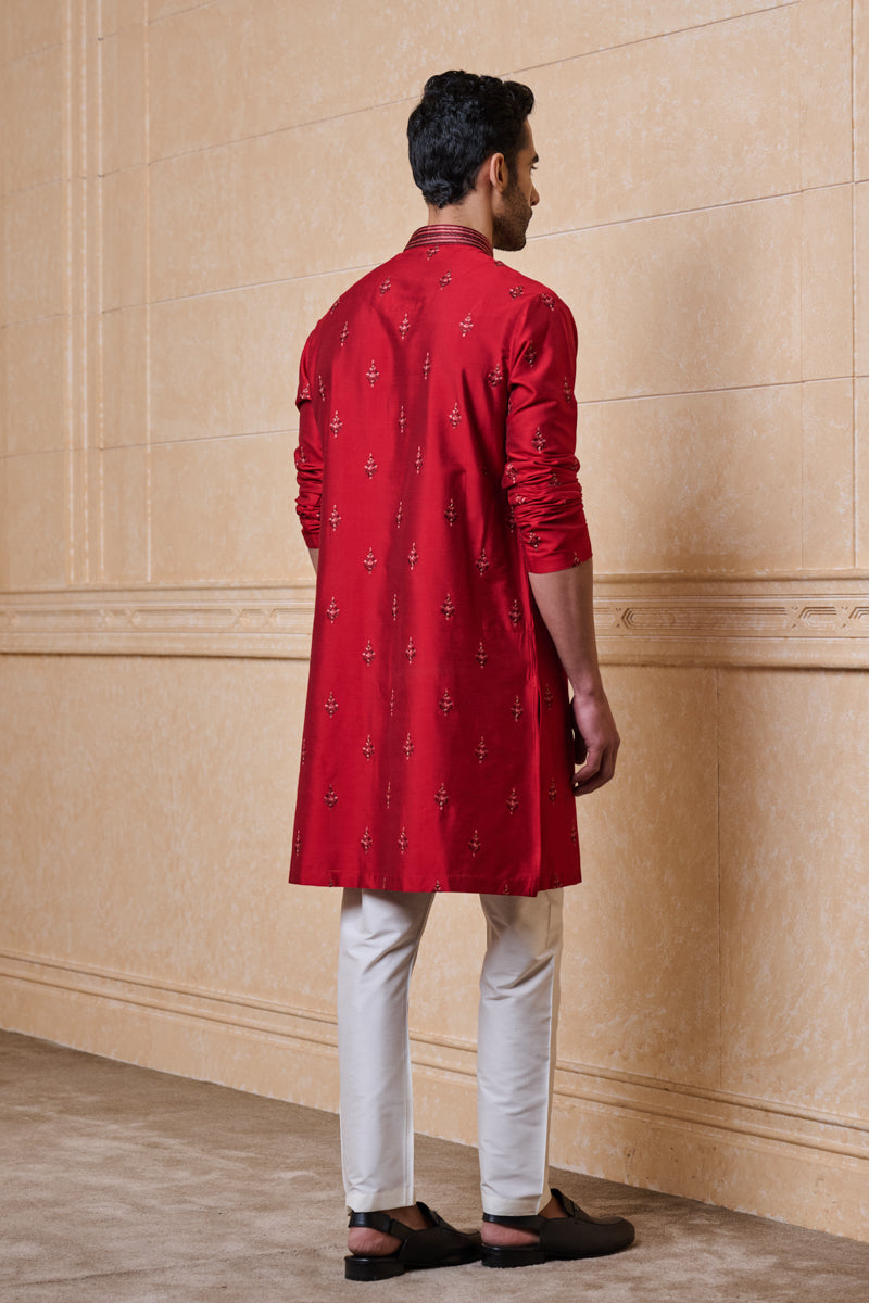 Red All Over Embroidered Kurta Set