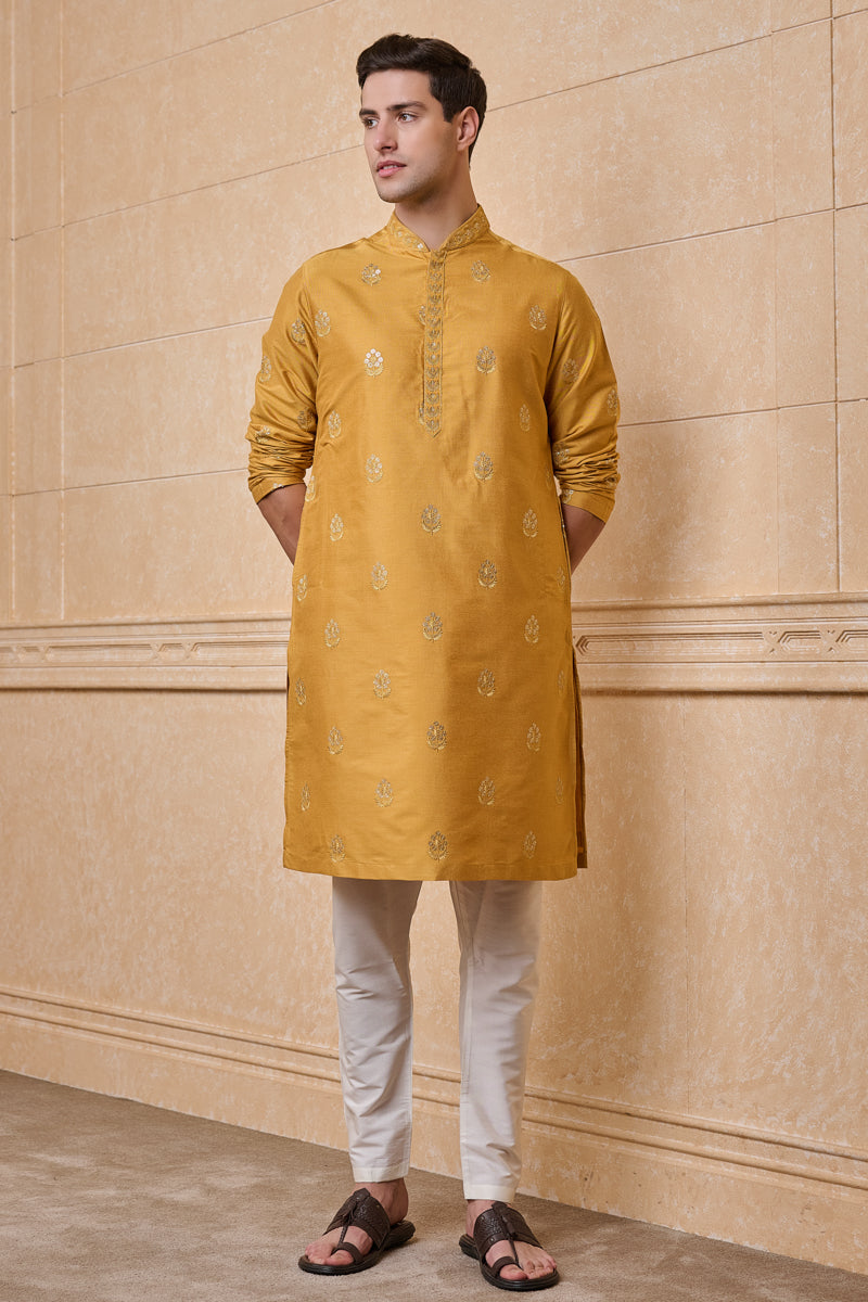 Yellow All Over Embroidered Kurta Set