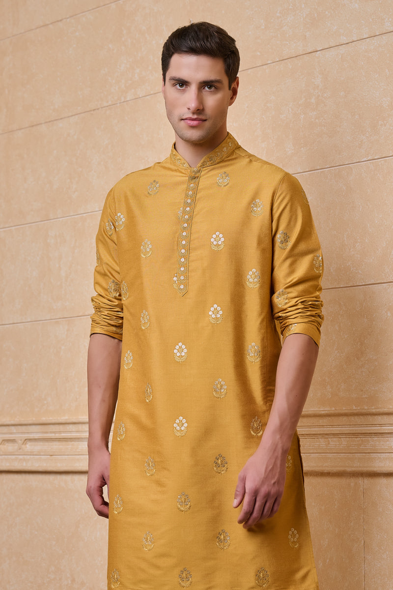 Yellow All Over Embroidered Kurta Set