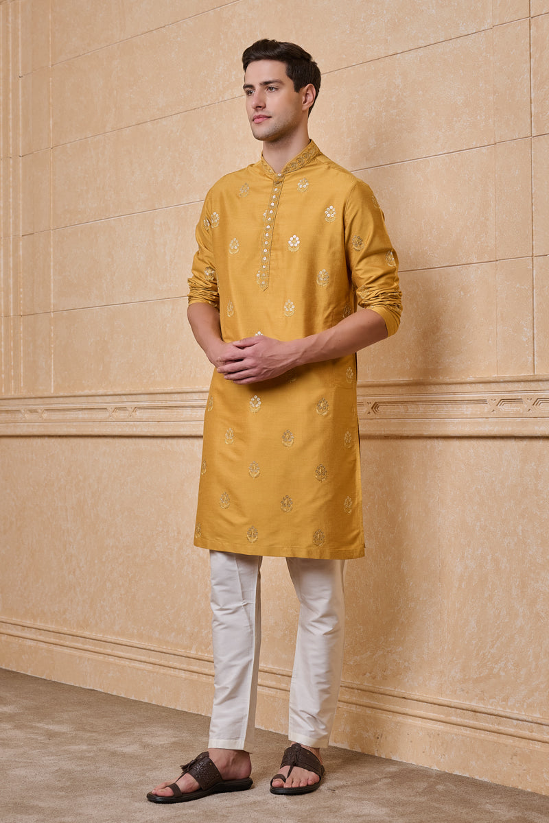 Yellow All Over Embroidered Kurta Set