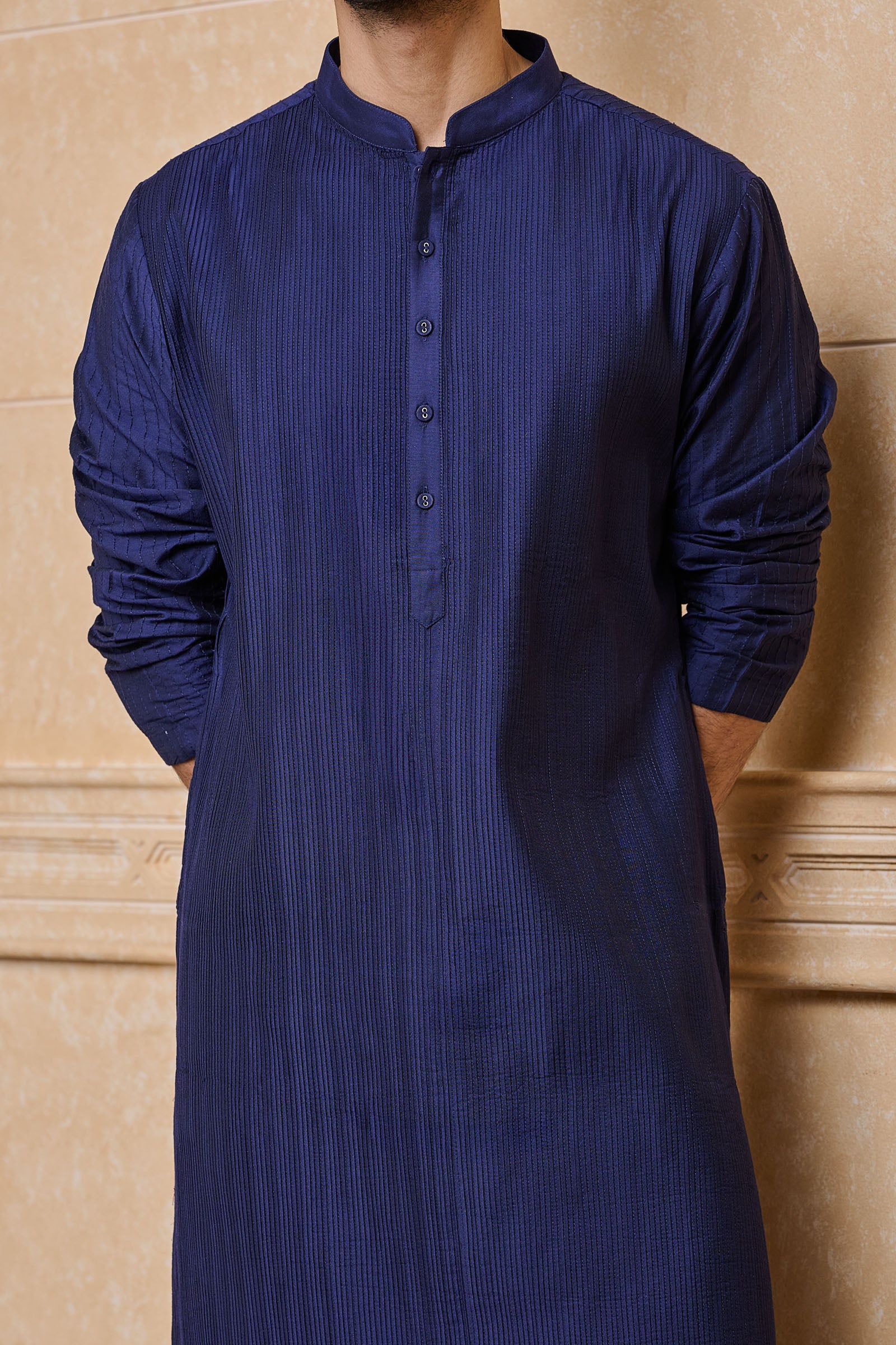 Navy All Over Textured Kurta Set