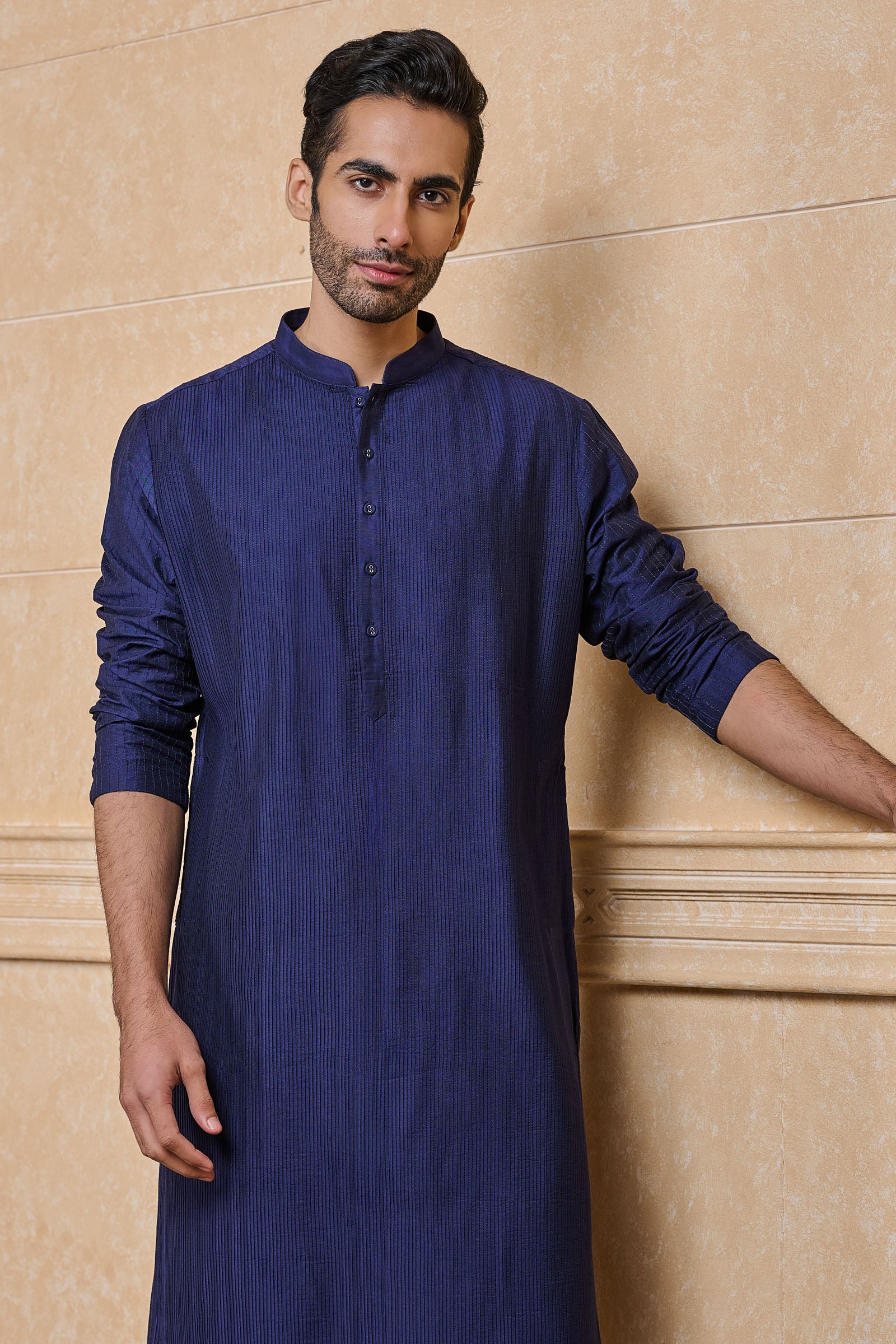 Navy All Over Textured Kurta Set