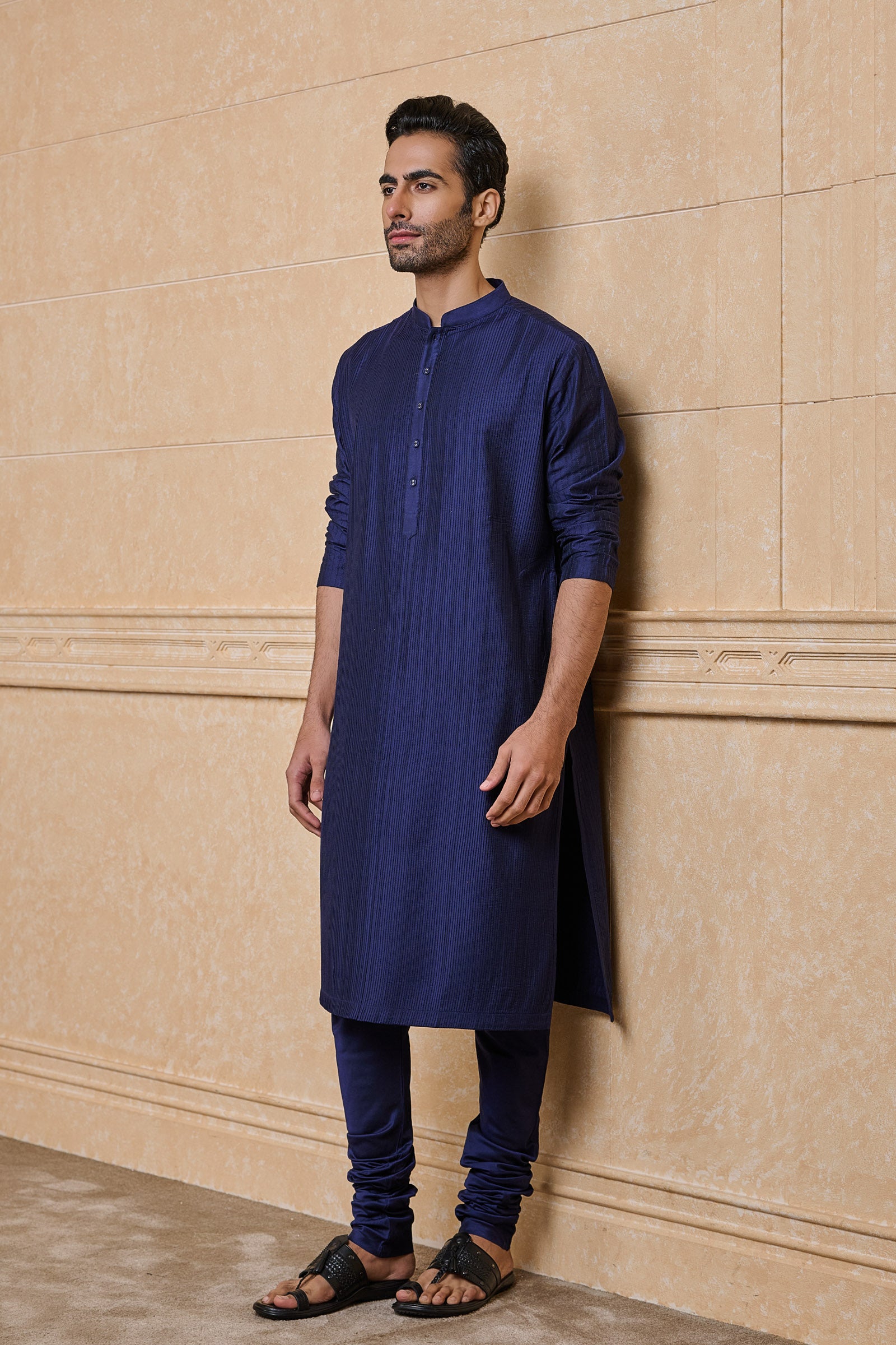 Navy All Over Textured Kurta Set