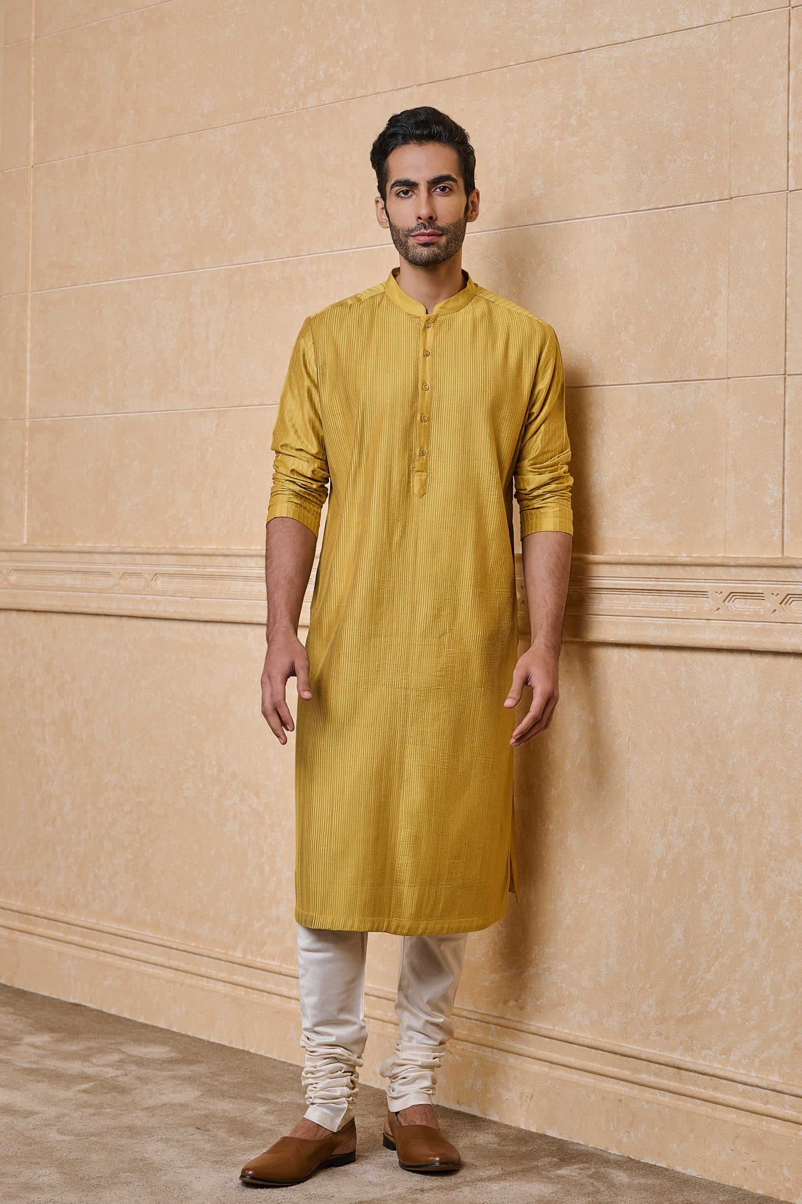 Yellow Ochre All Over Textured Kurta Set