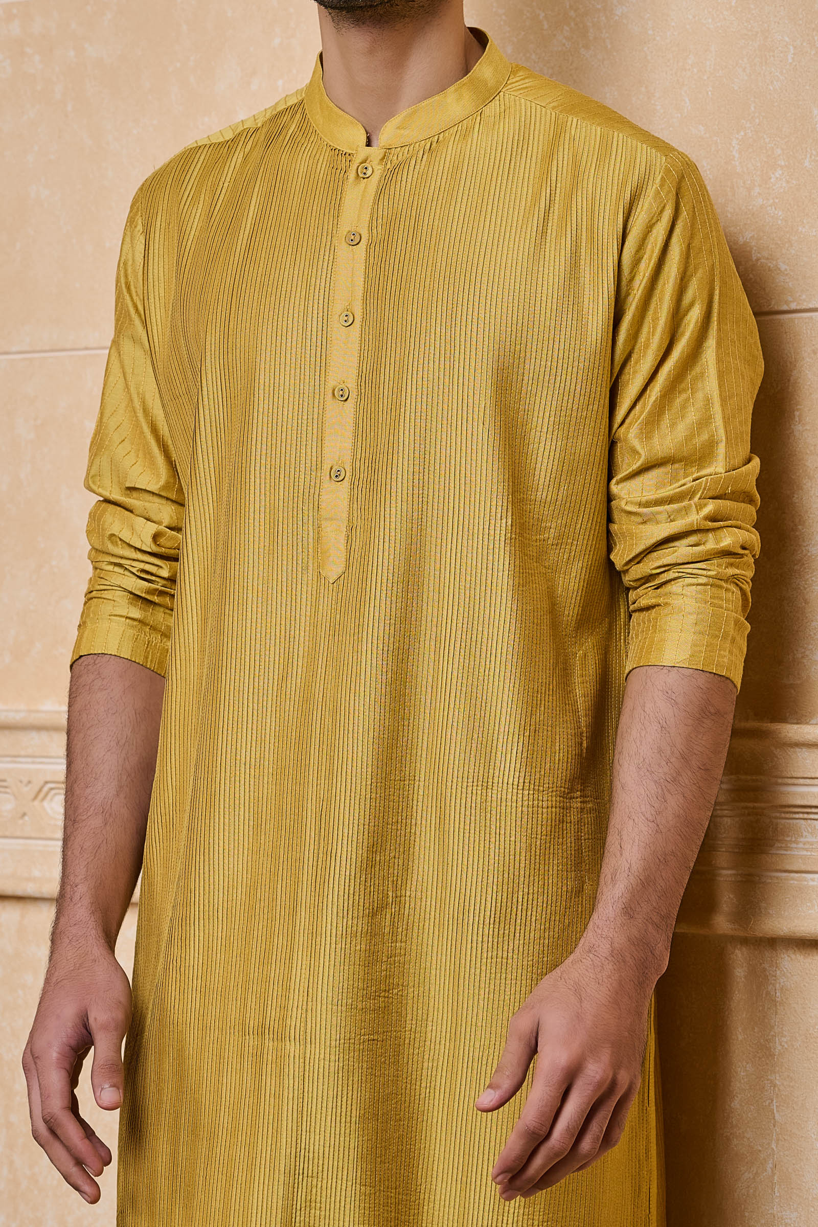 Yellow Ochre All Over Textured Kurta Set