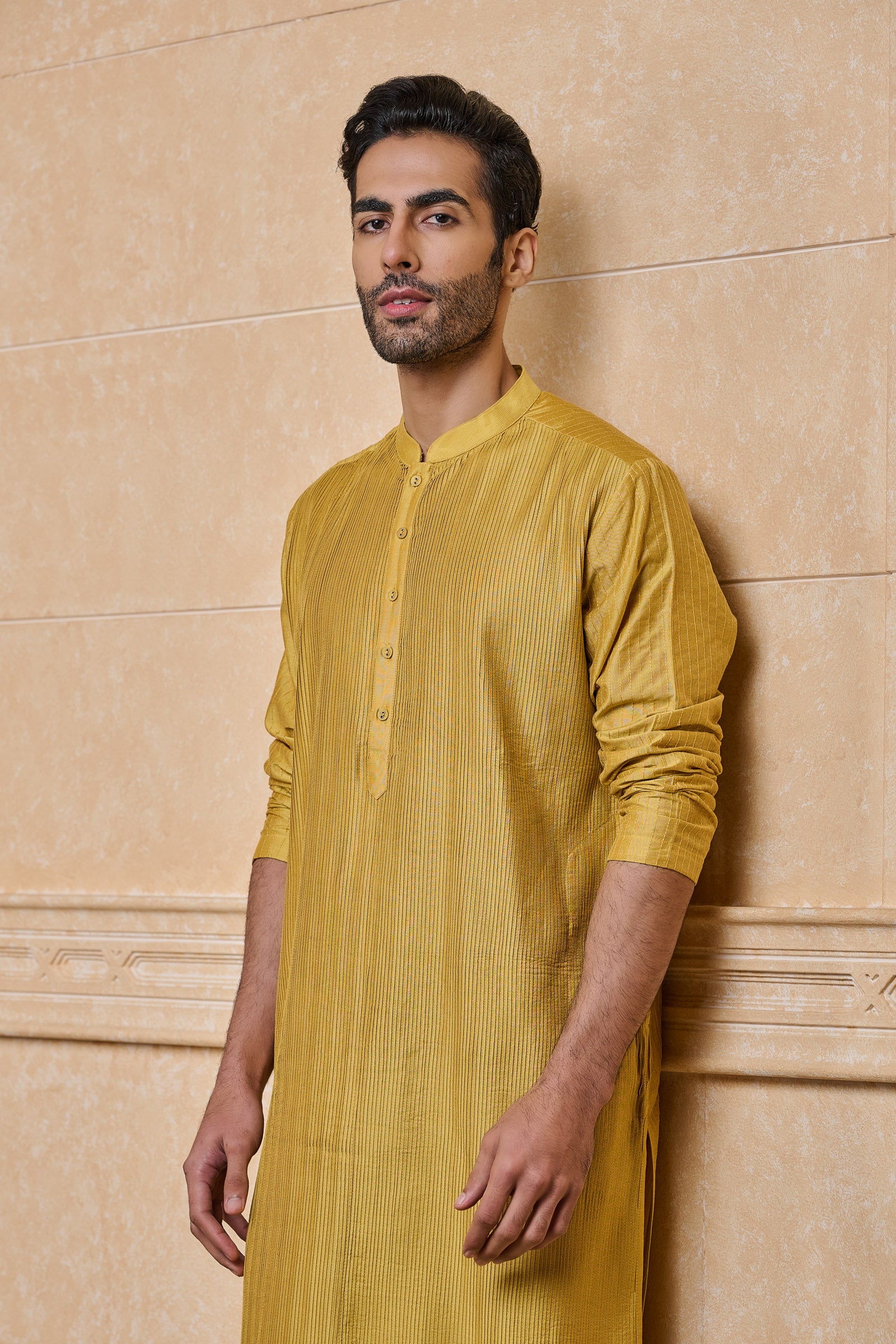 Yellow Ochre All Over Textured Kurta Set