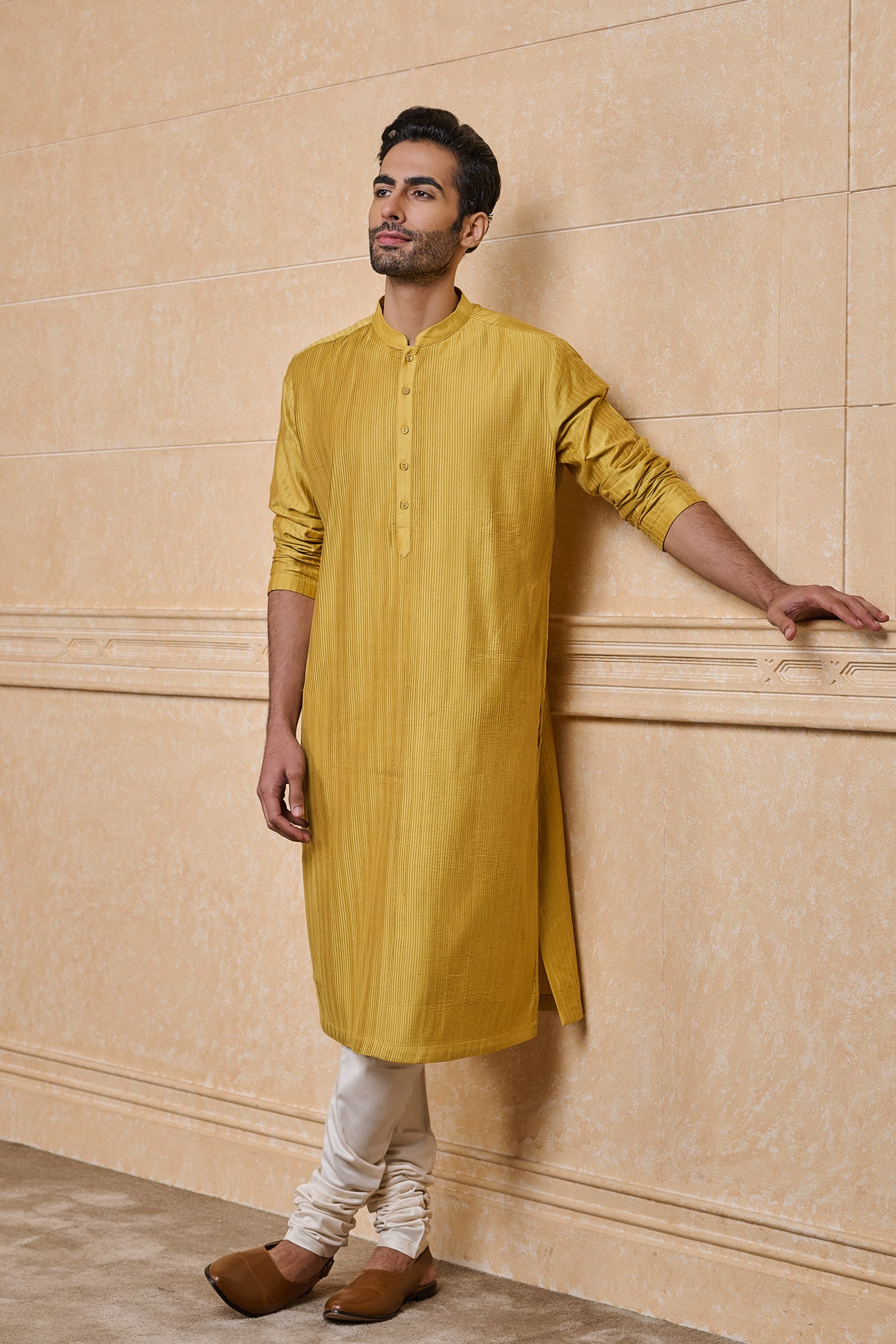 Yellow Ochre All Over Textured Kurta Set