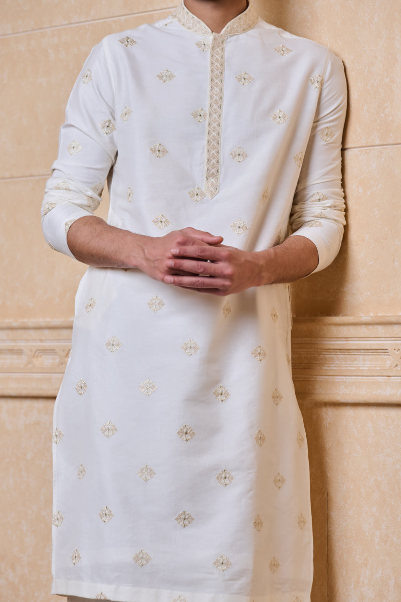 Ivory All Over Embroidered Kurta Set