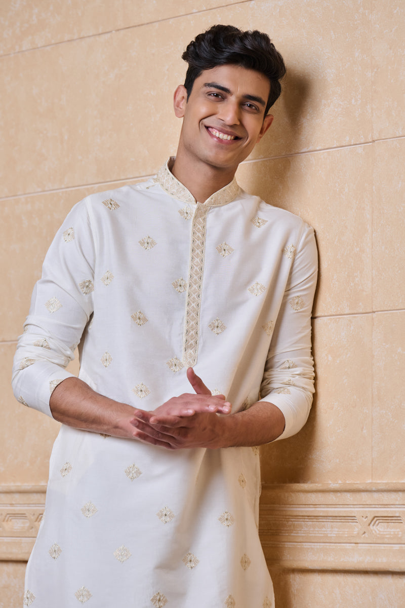 Ivory All Over Embroidered Kurta Set