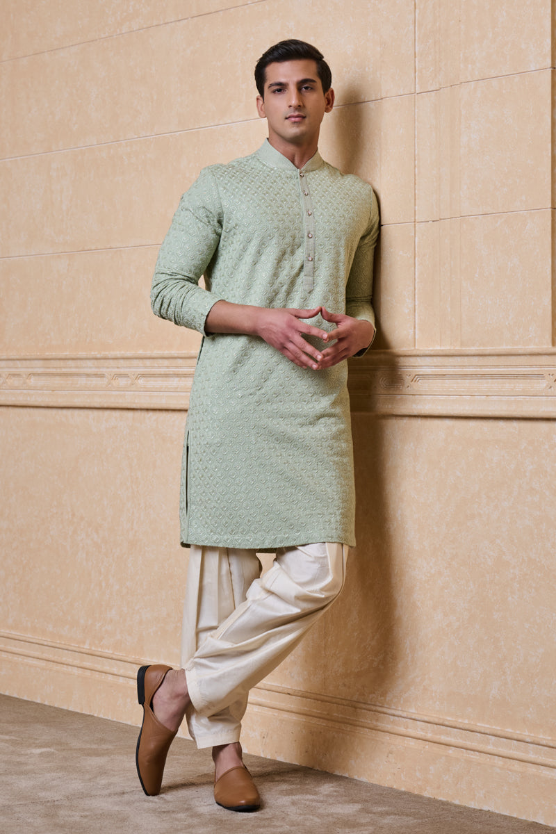 Light Green All Over Embroidered Kurta Set