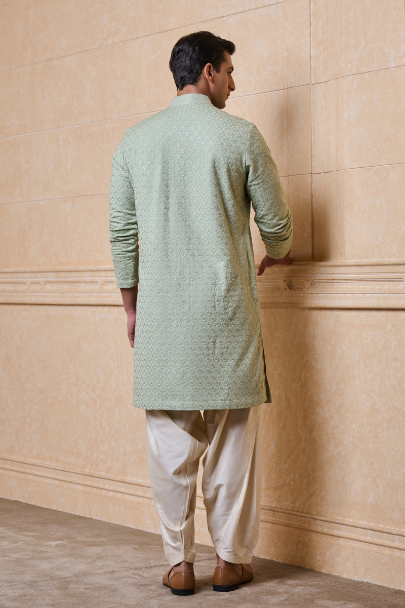 Light Green All Over Embroidered Kurta Set