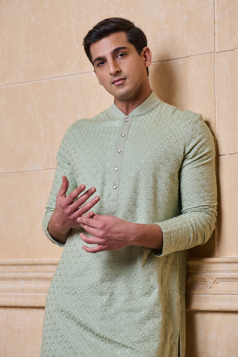 Light Green All Over Embroidered Kurta Set