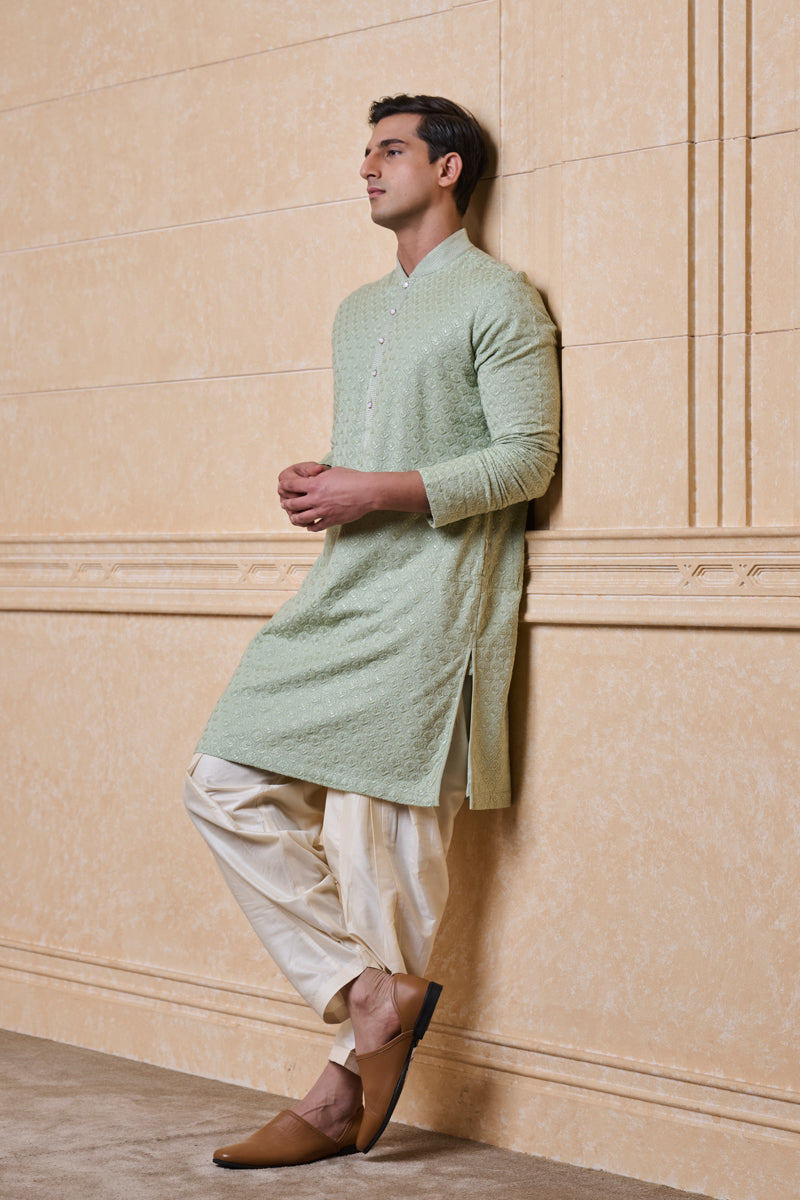 Light Green All Over Embroidered Kurta Set