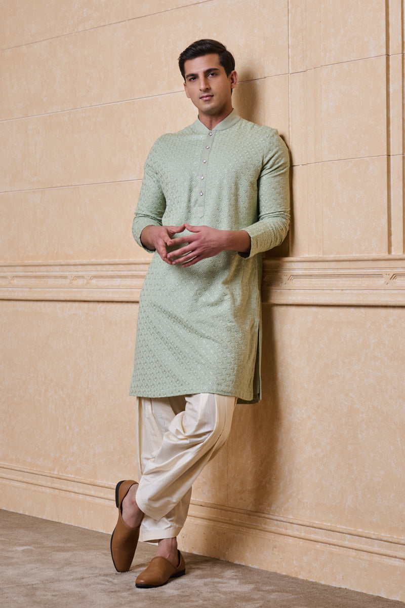 Light Green All Over Embroidered Kurta Set