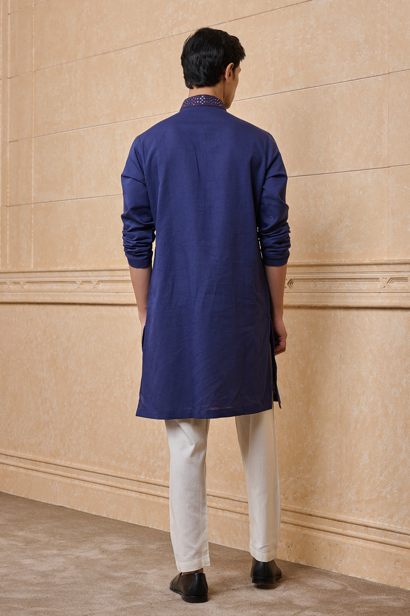 Navy Cotton Linen Kurta Set