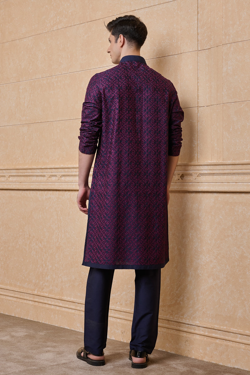 Navy Solid Kurta Set With Embroidery