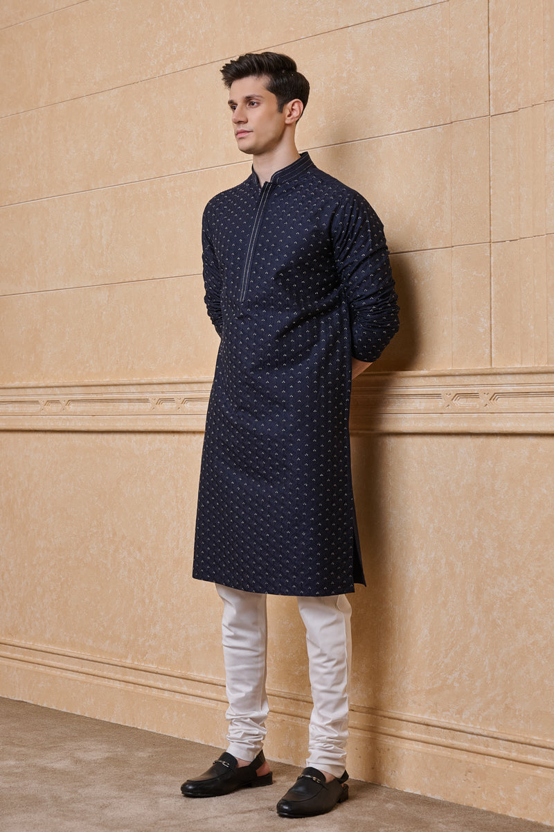 Navy All Over Thread Embroidered Kurta Set