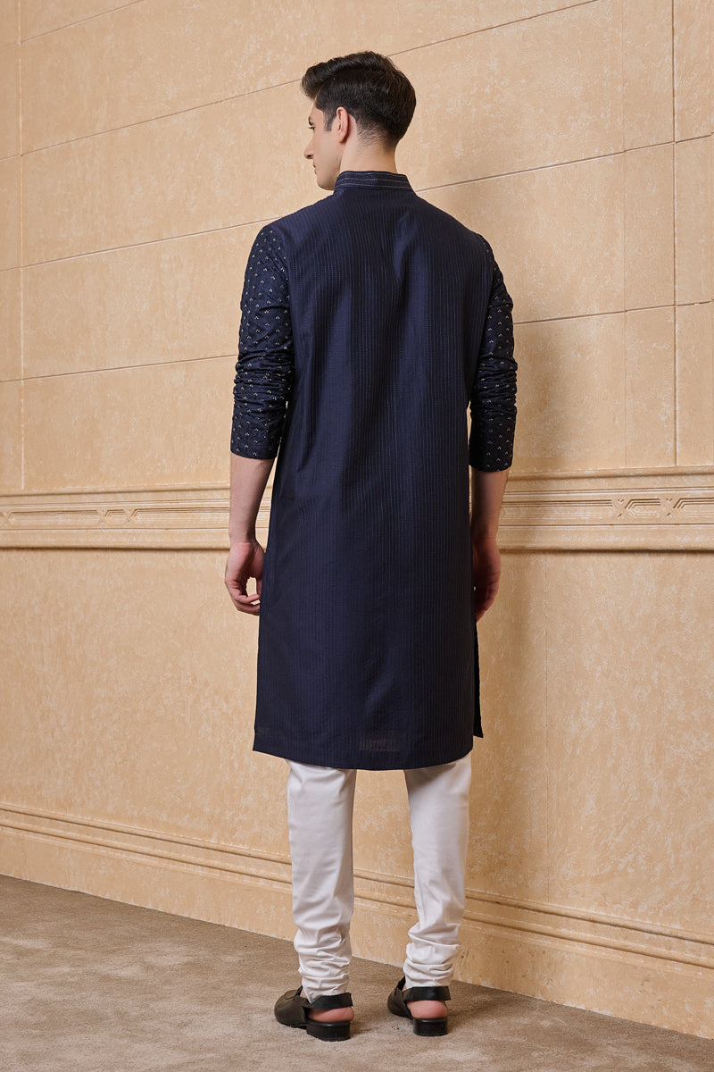 Navy All Over Thread Embroidered Kurta Set