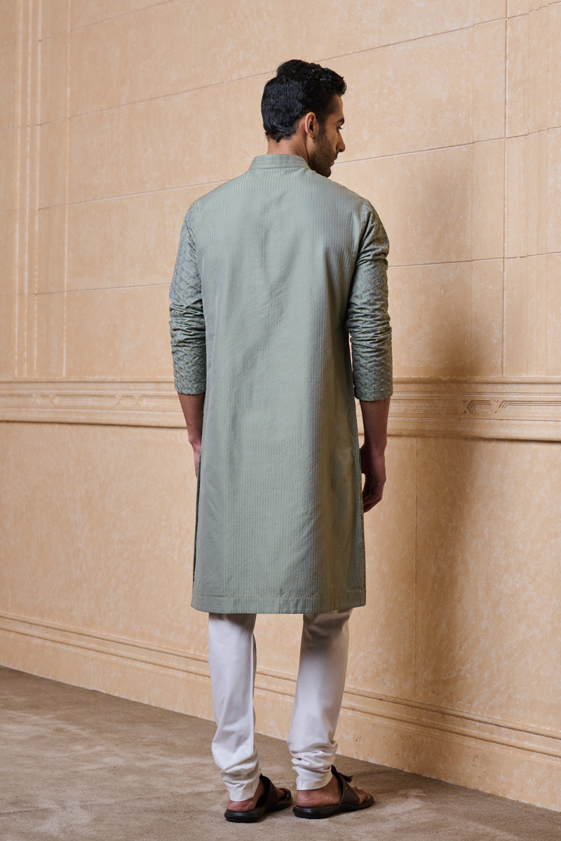 Olive All Over Thread Embroidered Kurta Set