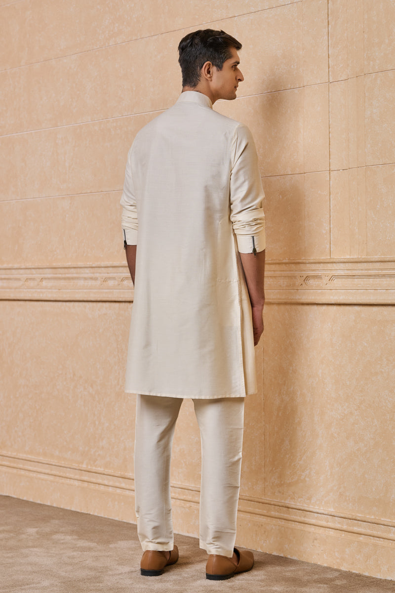 Ivory Textured Faux Jacket Detailed Kurta Set