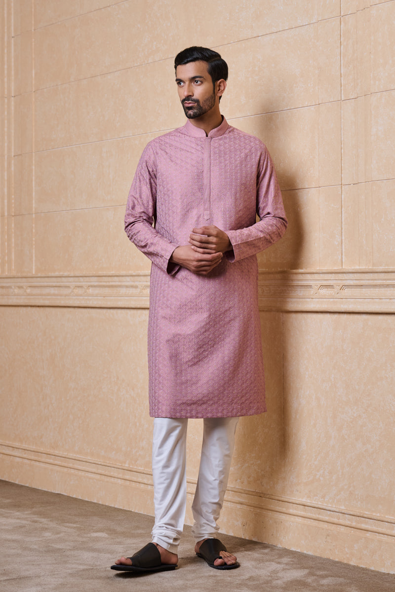 Peach All Over Thread Embroidered Kurta Set