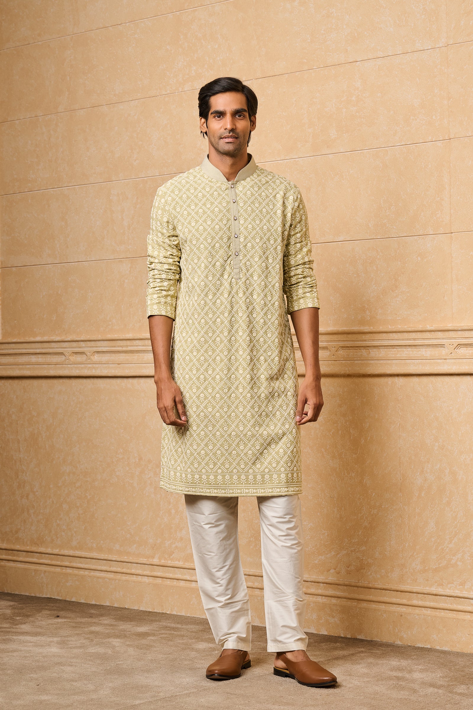 Light Green All Over Embroidered Kurta Set