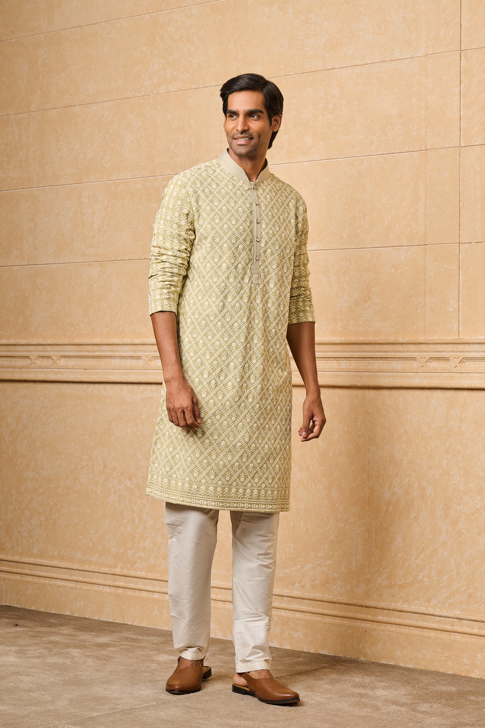 Light Green All Over Embroidered Kurta Set