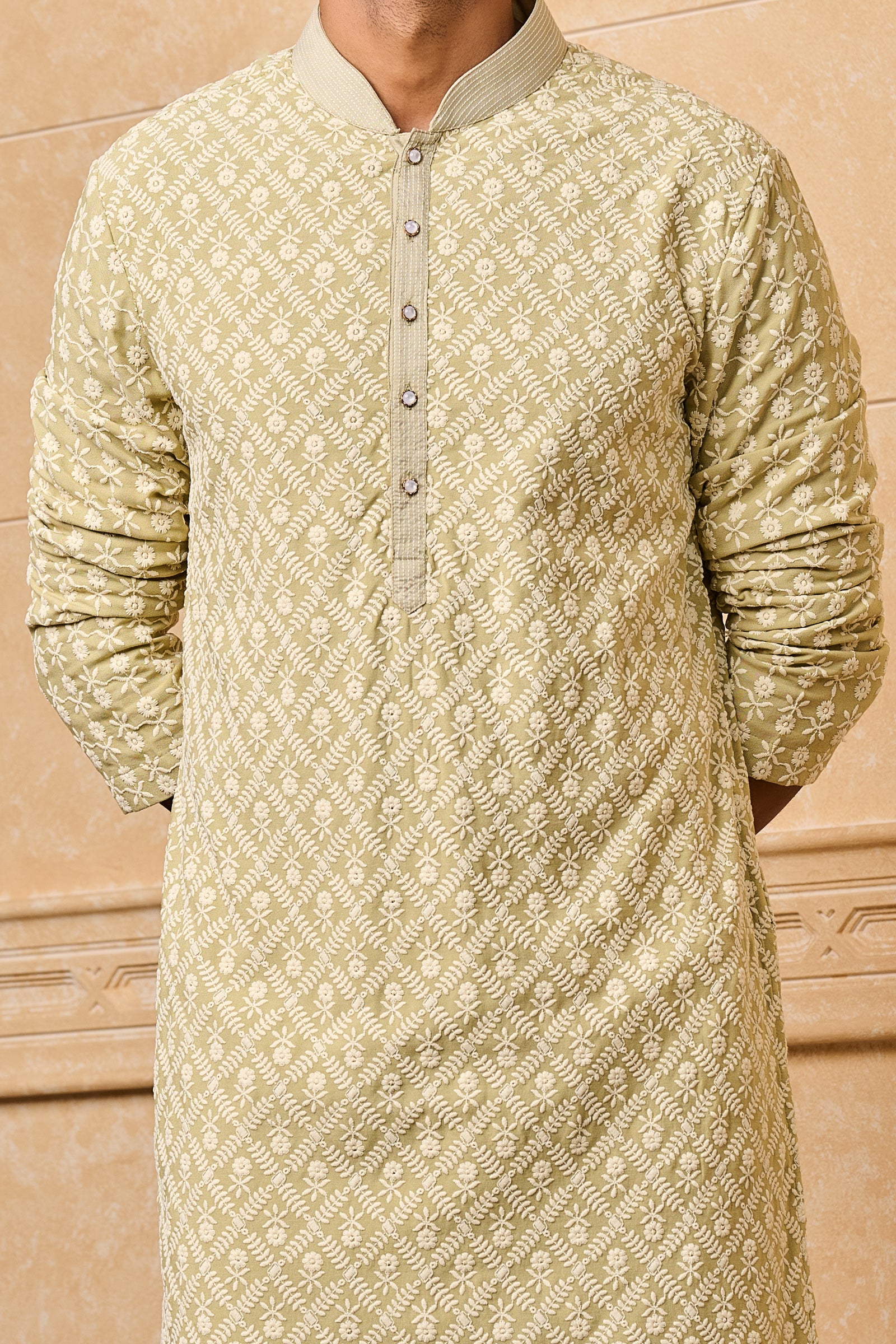 Light Green All Over Embroidered Kurta Set