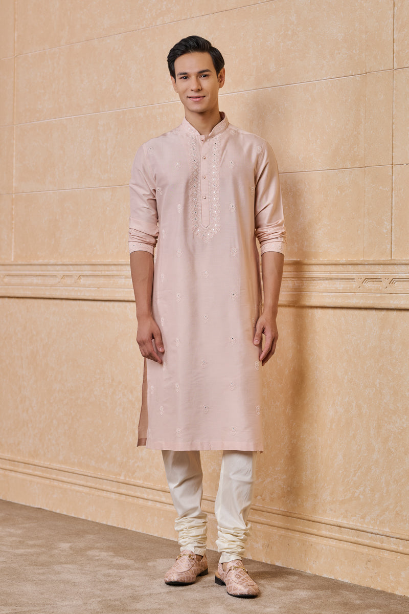 Pink Embroidered Kurta Set With Mirror Work